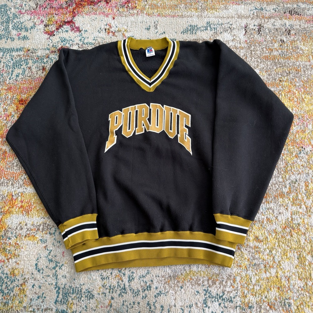 Vintage 90s Russell Athletic Purdue Boilermakers V-Neck Sweatshirt Mens L